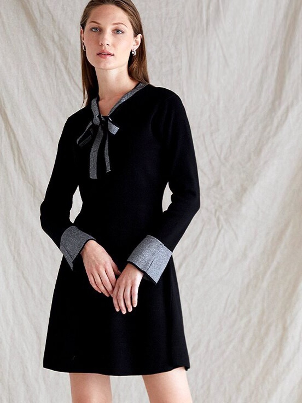 Nanette Lepore Long Sleeve Sweater Dress with Silver Neck Tie and Cuff. S. NWT.